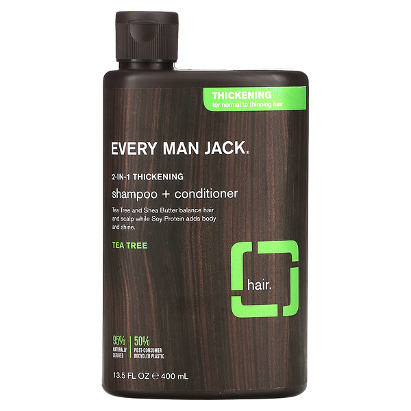 Every Man Jack‏, 2-In-1 Thickening Shampoo & Conditioner, For Normal to Thinning Hair, Tea Tree, 13.5 fl oz (400 ml)