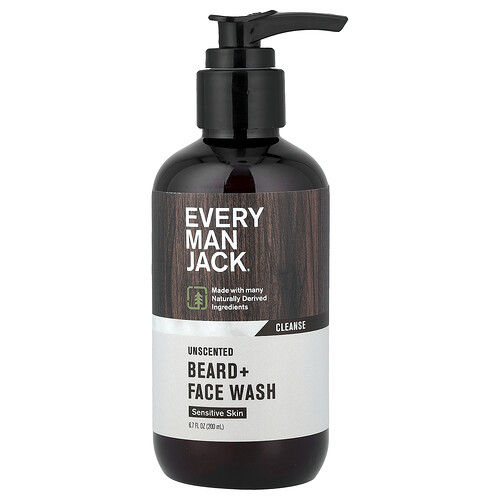 Every Man Jack, Beard + Face Wash, Beard + Face Wash, Waschgel für empfindliche Haut, geruchsneutral, 200 ml (6,7 fl. oz.)
