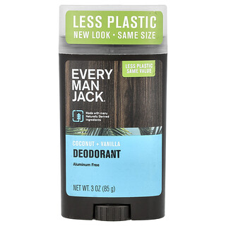 Every Man Jack, Desodorante, Sem Alumínio, Coco + Baunilha, 85 g (3 oz)