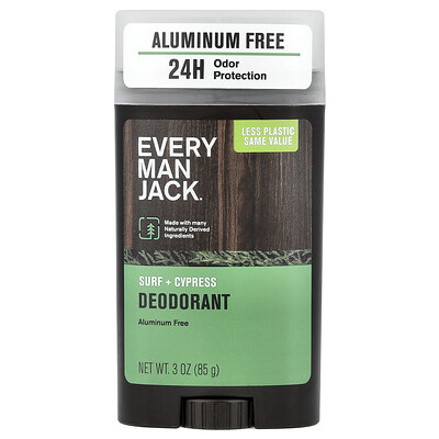 Product Image for Every Man Jack, Deodorant, Aluminum Free, Surf + Cypress, 3 oz (85 g)