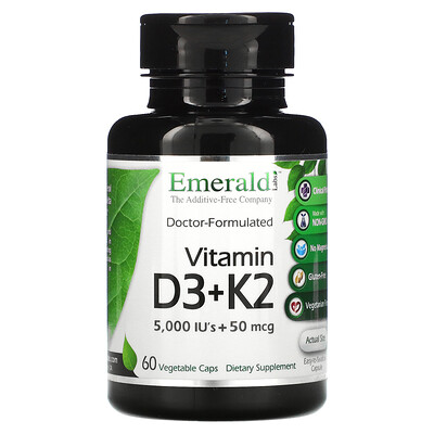 Emerald Laboratories Vitamin D3 + K2, 60 Vegetable Caps