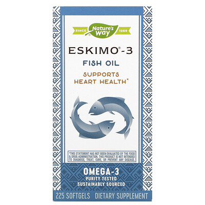 Enzymatic Therapy Eskimo-3, натуральный стабильный рыбий жир, 225 капсул
