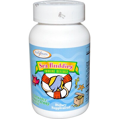 Enzymatic Therapy Sea Buddies, Защита иммунитета, 60 жевательных таблеток с черникой