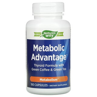 Nature's Way, Metabolic Advantage, добавка для щитовидной железы с зеленым кофе и зеленым чаем, обмен веществ, 180 капсул