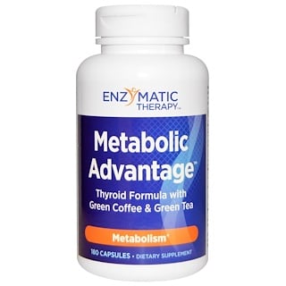 Enzymatic Therapy, Metabolic Advantage, формула для щитовидной железы с зеленым кофе и зеленым чаем, метаболизм, 180 капсул