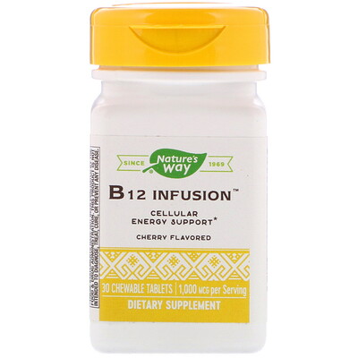 Nature's Way B12 Infusion, Cherry Flavor, 1,000 mcg, 30 Chewable Tablets