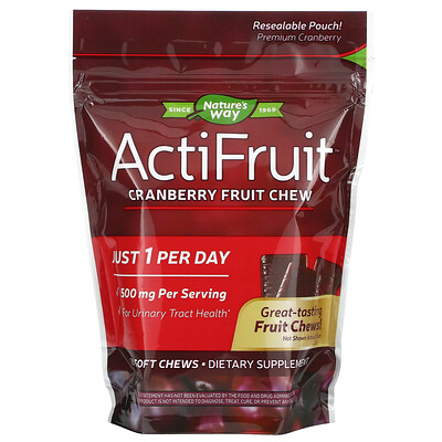 

Nature's Way ActiFruit, жевательные таблетки со вкусом клюквы, 500 мг, 20 мягких жевательных таблеток