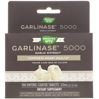 Nature's Way, Garlinase 5000, 320 мг, 100 таблеток, покрытых желудочно-резистентной оболочкой
