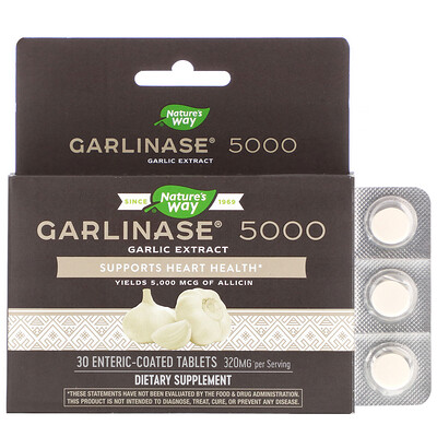 Nature's Way Garlinase 5000, 320 мг, 30 таблеток, покрытых кишечнорастворимой оболочкой