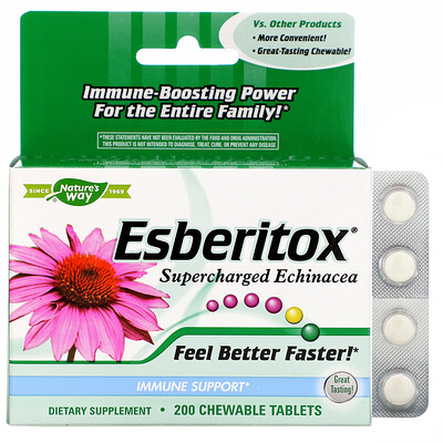 Nature's Way Esberitox, Supercharged Echinacea, 200 жевательных таблеток