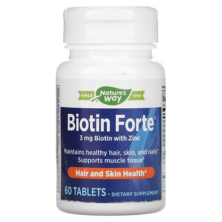 Enzymatic Therapy, Biotin Forte with Zinc, 3 mg, 60 Tablets