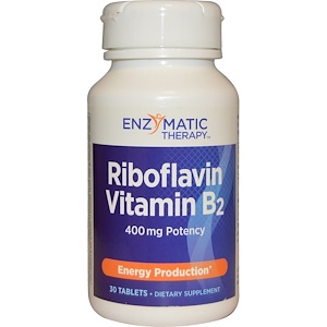 Enzymatic Therapy, Рибофлавин, витамин B2, выработка энергии, 400 мг, 30 таблеток