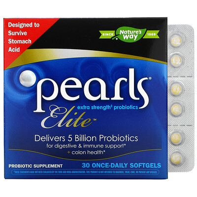 Nature's Way Pearls Elite, экстрасильные пробиотики, 30 мягких желатиновых капсул для приема один раз в день