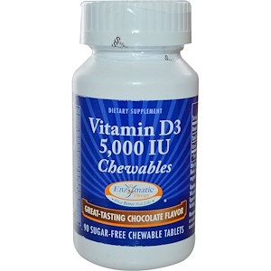 Enzymatic Therapy, Витамин D3, шоколадный вкус, 5000 МЕ, 90 жевательных таблеток