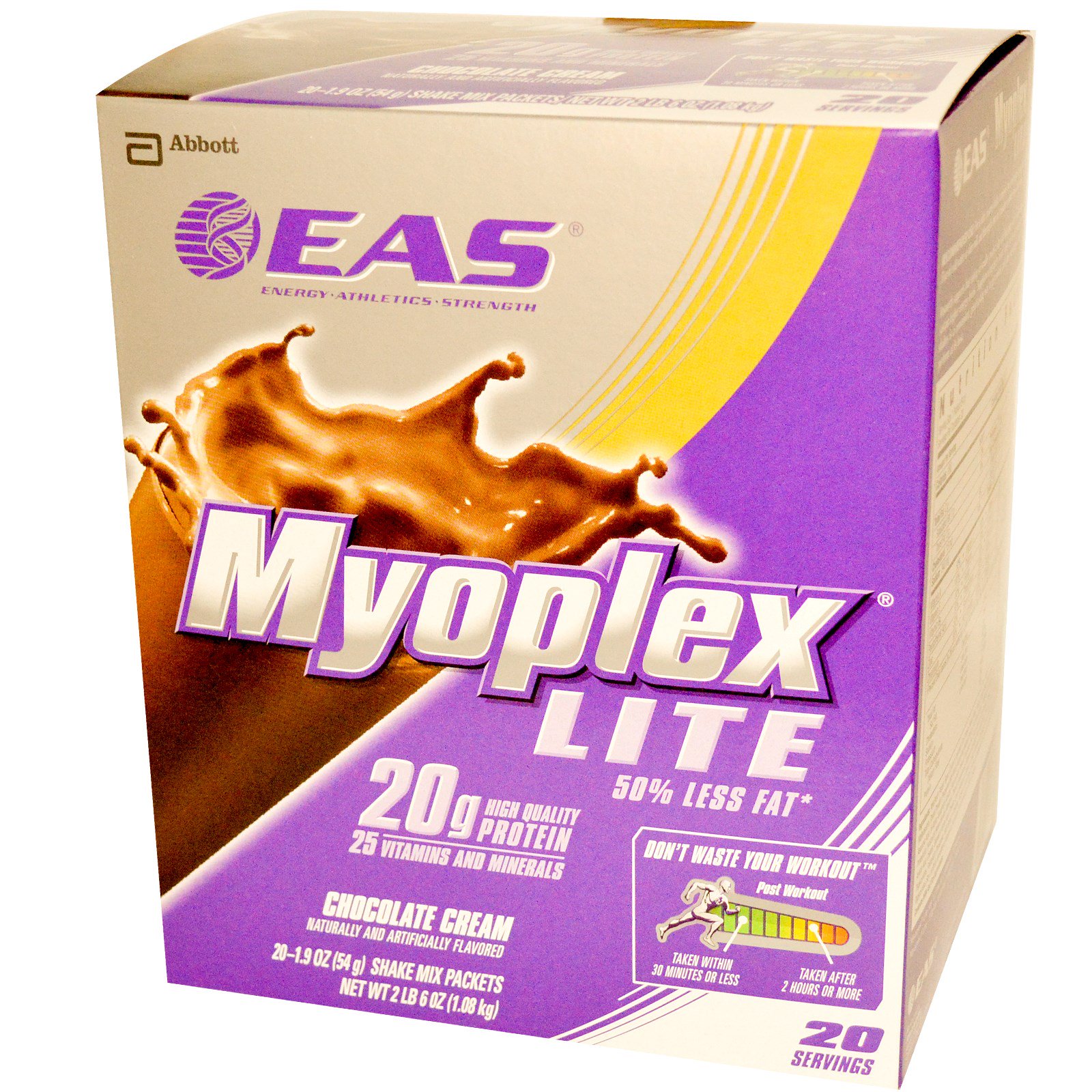 EAS, Myoplex Lite Shake Mix, Chocolate Cream, 20 Packets, 1.9 oz (54 g
