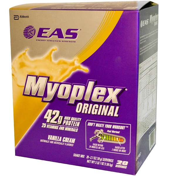 EAS, Myoplex Original Shake Mix, ванильный крем, 20 пакетиков, 2,7 унции (78 г) каждый (Discontinued Item) 