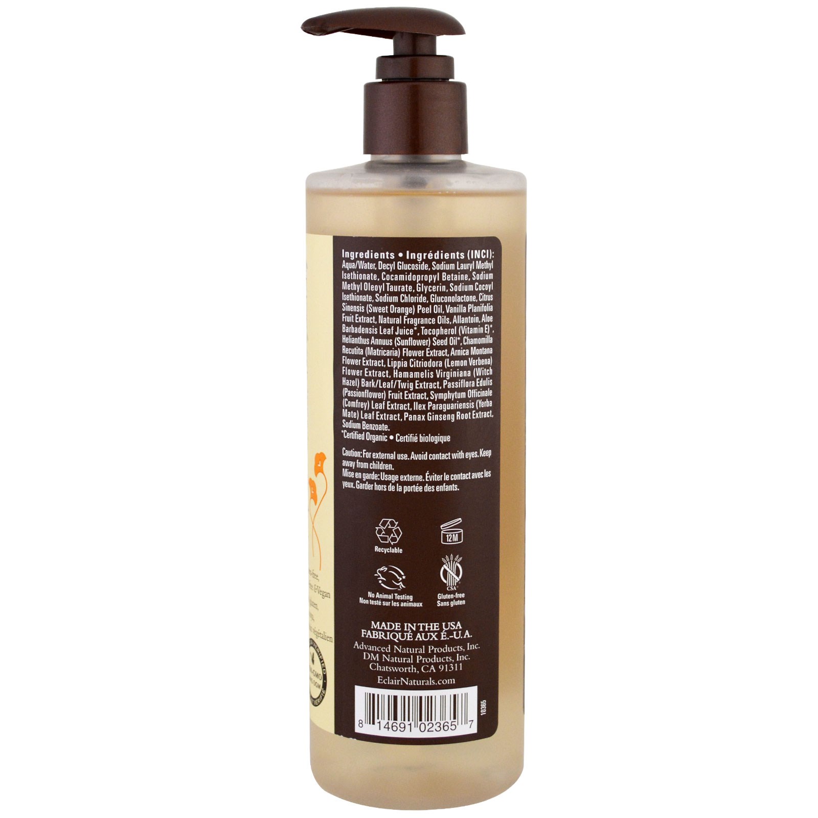 Eclair Naturals, Shower Gel, Vanilla & Sweet Orange, 12 fl oz (355 ml