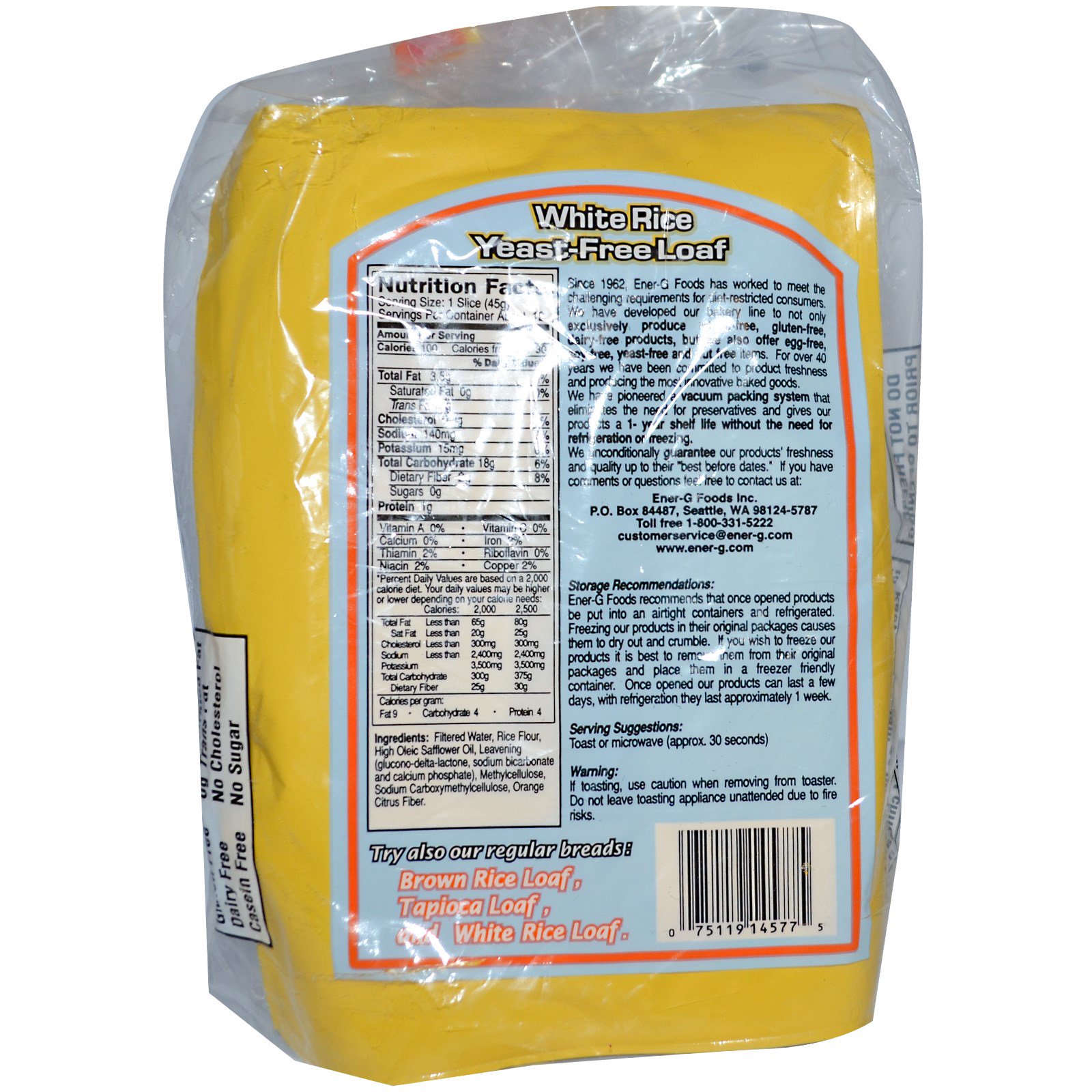 EnerG Foods, White Rice, YeastFree Loaf, 1 lb 2 oz (510 g)