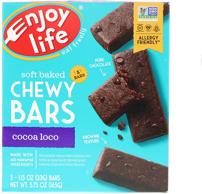 Enjoy Life Foods Запеченые жевательные батончики, Cocoa Loco, 5 батончиков, 1,15 унц. (33г) каждый