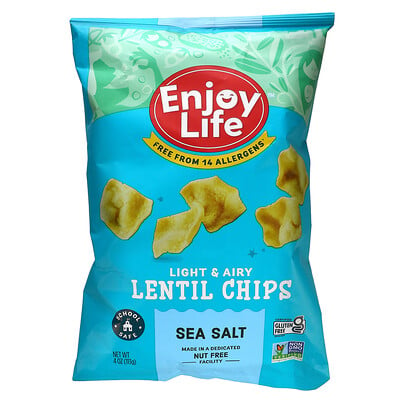 Купить Enjoy Life Foods Легкие и воздушные чипсы из чечевицы, морская соль, 113 г (4 унции)