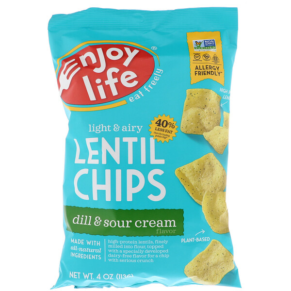 Enjoy Life Foods, Light & Airy Lentil Chips，蒔蘿優酪乳油味，4 盎司（113 克）
