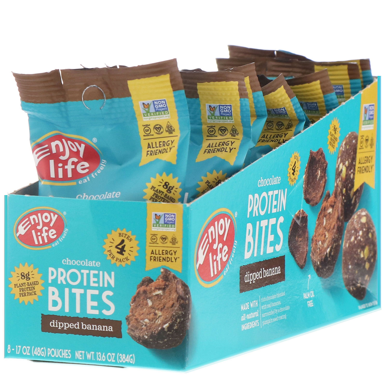 Enjoy Life Foods, Chocolate Protein Bites, Dipped Banana, 8 Pouches, 1.