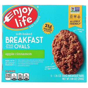 Отзывы о Энджой Лайф фудс, Soft-Baked Breakfast Fruit & Oat Ovals, Apple Cinnamon, 5 Bars, 1.76 oz (50 g) Each