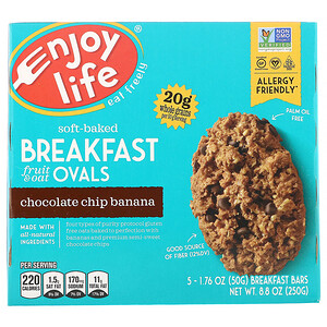Отзывы о Энджой Лайф фудс, Soft-Baked Breakfast Fruit & Oat Ovals, Chocolate Chip Banana, 5 Bars, 1.76 oz (50 g) Each