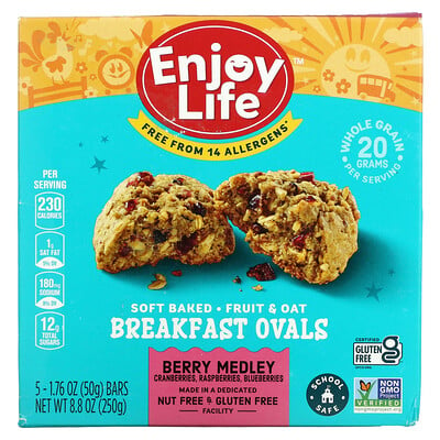 

Enjoy Life Foods Soft-Baked Fruit & Oat Breakfast Ovals Berry Medley 5 Bars 1.76 oz (50 g) Each