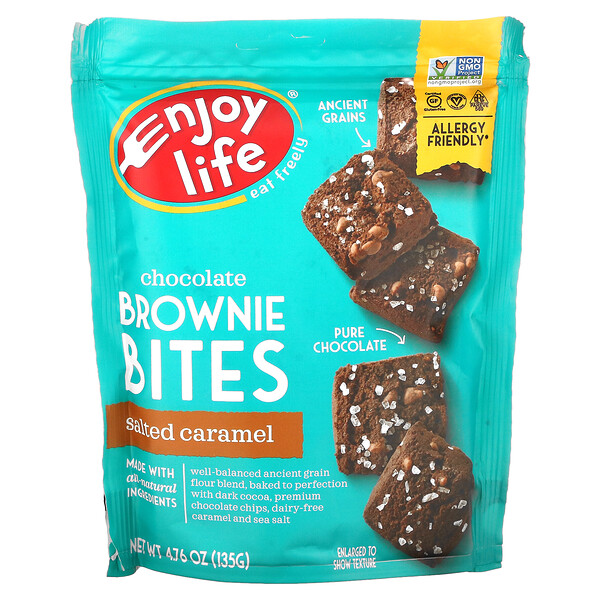 Enjoy Life Foods, Chocolate Brownie Bites, соленая карамель, 4,76 унции (135 г)