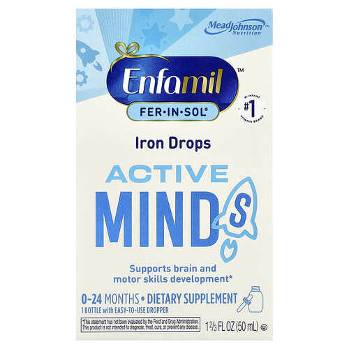 Enfamil, Fer-In-Sol®, gocce di ferro, Active Minds, 0-24 mesi, 50 ml