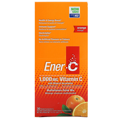 Ener-C Витамин C, смесь для приготовления мультивитаминного напитка со вкусом апельсина, 30 пакетиков, 260,1 г (9,2 унции) в каждом