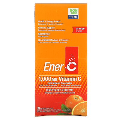 

Ener-C витамин C, смесь для приготовления мультивитаминного напитка со вкусом апельсина, 1000 мг, 30 пакетиков, по 0,3 г (8,67 унций) в каждом