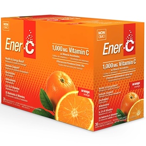 Купить Ener-C, Витамин C, шипучий растворимый порошок для напитка со вкусом апельсина, 30 пакетиков, 9,2 унции (260,1 г)  на IHerb