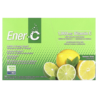 Ener-C, Vitamina C, Mezcla para preparar bebidas multivitamínicas, Lima limón, 1000 mg, 30 sobres, 9,56 g (0,3 oz) cada uno