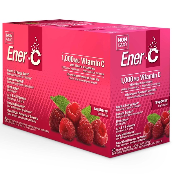 EnerC, Vitamin C, Effervescent Powdered Drink Mix, Raspberry, 30