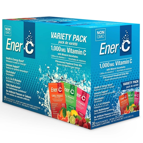 Ener-C, Витамин C, шипучий растворимый порошок для напитка, ассорти, 30 пакетиков, 9,9 унции (282,5 г)