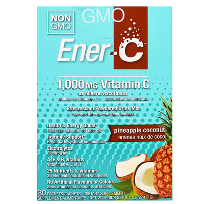 Ener-C Витамин C, шипучий растворимый порошок для напитка со вкусом ананаса и кокоса, 30 пакетиков, 9,7 унции (274,8 г)