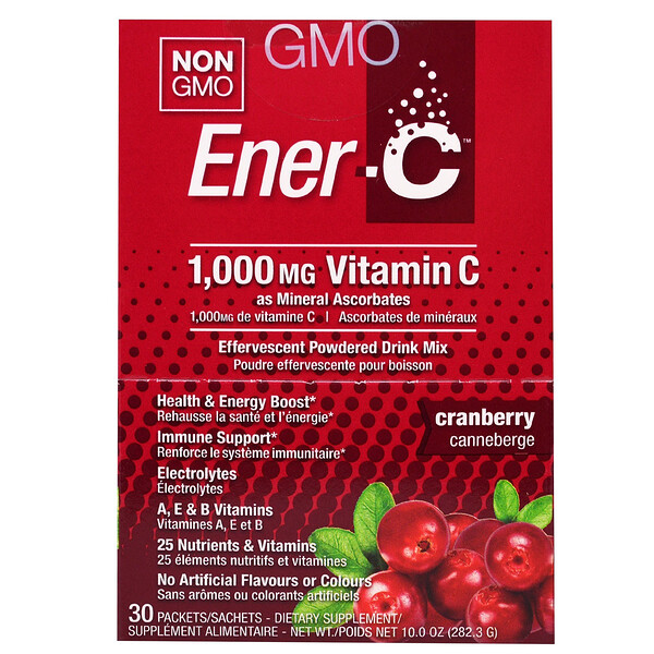 Vitamin C, Effervescent Powdered Drink Mix, Cranberry, 30 Packets, 10.0 oz (282.3 g)