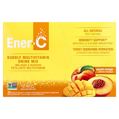 Ener-C, Mezcla para preparar bebidas multivitamínicas burbujeantes, Melocotón y mango, 30 sobres, 9,64 g (0,3 oz) cada uno
