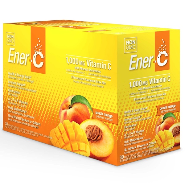 Ener-C, Витамин C, Шипучая растворимая смесь для приготовления напитка, Персик и манго, 30 пакетов, 10,2 унции (289,2 г)