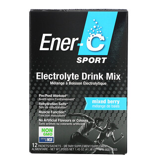 Ener-C, Sport, Mezcla para preparar bebidas con electrolitos, Bayas mixtas, 12 paquetes, 3,43 g (0,1 oz) cada uno