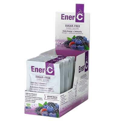 Ener-C Витамин C, мультивитаминная смесь для напитков, без сахара, ягодная смесь, 1000 мг, 30 пакетиков по 5,46 г (0,2 унции)