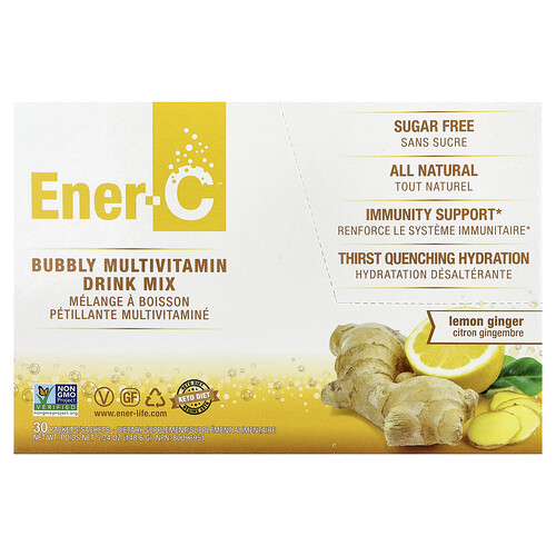 Ener-C, Bubbly Multivitamin Drink Mix, Sugar Free, Lemon Ginger, 30 Packets, 0.2 oz (4.95 g) Each