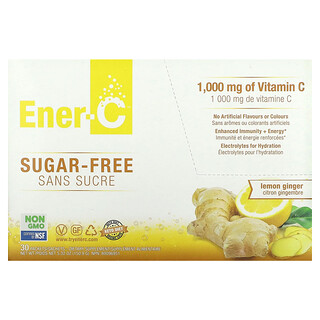 Ener-C, Mistura para Bebida de Vitamina C, Sem Açúcar, Limão e Gengibre, 1.000 mg, 30 Pacotes