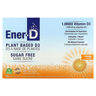 Ener-C, Ener-D, D3-vitamin, hidratáló pezsgő italkeverék, cukormentes, narancs, 1000 mg, 24 csomag