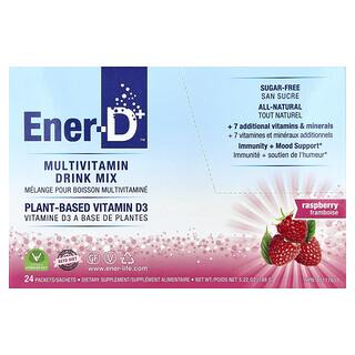 Ener-C, Ener-D，维生素 D3，补水泡腾混合饮品，无糖，树莓味，1000 毫克，24 包