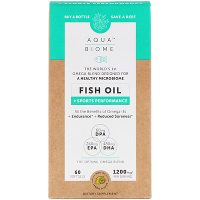 Enzymedica Aqua Biome, Fish Oil + Sports Performance, Lemon Flavor, 1,200 mg, 60 Softgels