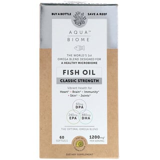 Enzymedica, Aqua Biome, Fish Oil, Classic Strength, Lemon Flavor, 600 mg, 60 Softgels