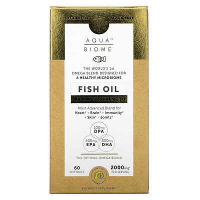 Enzymedica Aqua Biome, Fish Oil, Maximum Strength, Lemon Flavor, 2,000 mg, 60 Softgels